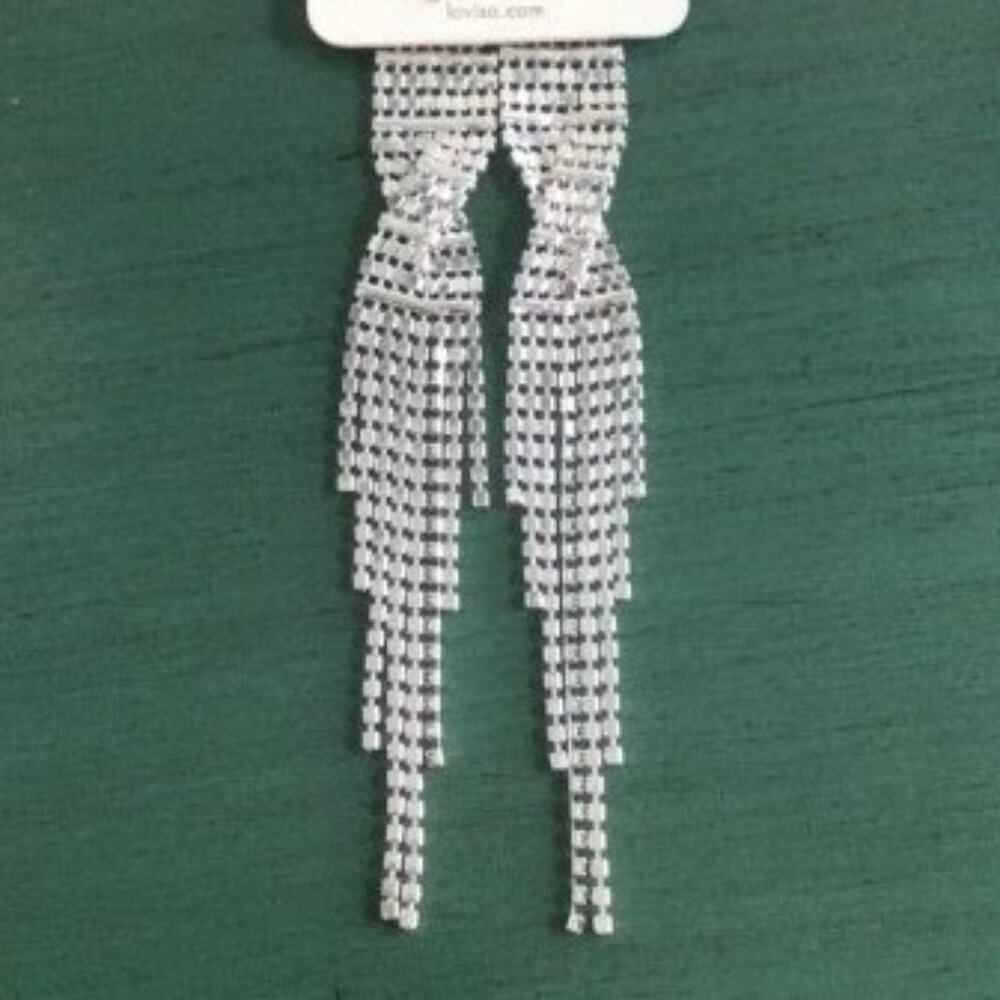 ⛔️SOLD⛔️LOVISA Silver tone Clear Rhinestone Dangle Waterfall Tassel Earrings NWT - Picture 12 of 14